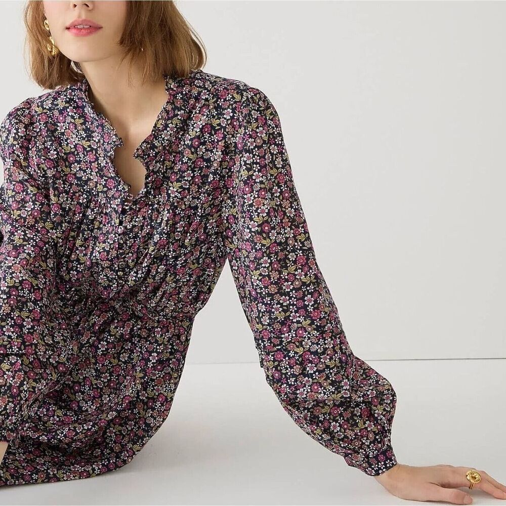J.Crew Sunny Meadow Floral Mini Dress Puff Sleeve Belted NWT Medium - Picture 2 of 9